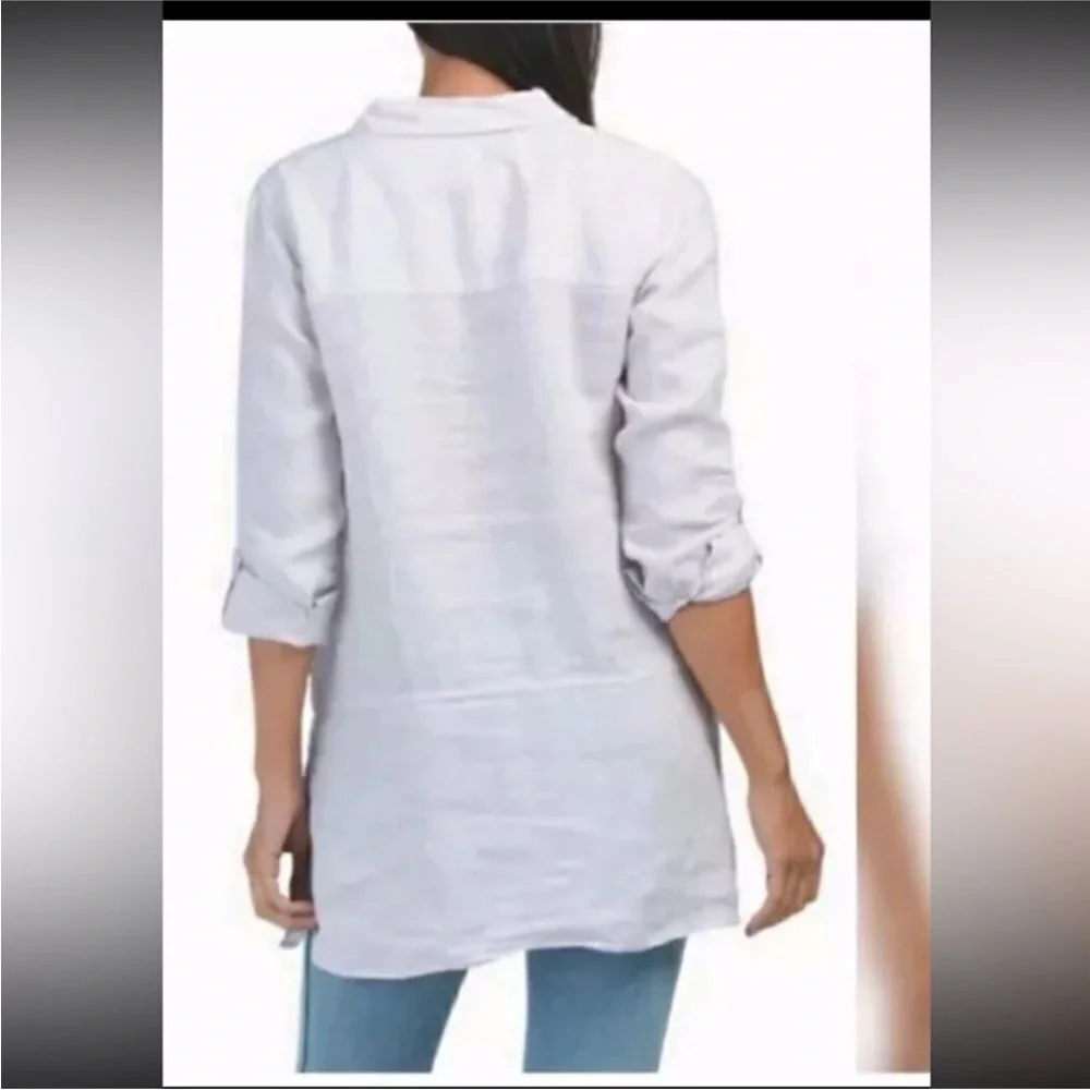 TAHARI 100% Linen White Button Down Shirt - Picture 2 of 14
